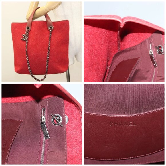 CHANEL Matelasse Chain Shoulder Bag Wool 2way Red CC - Picture 16 of 16